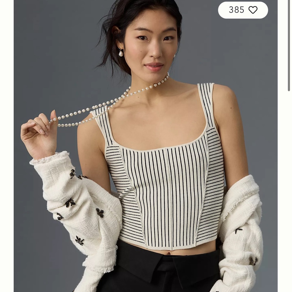 NWT Anthropologie Black and White Ribbed Crop Tank Top